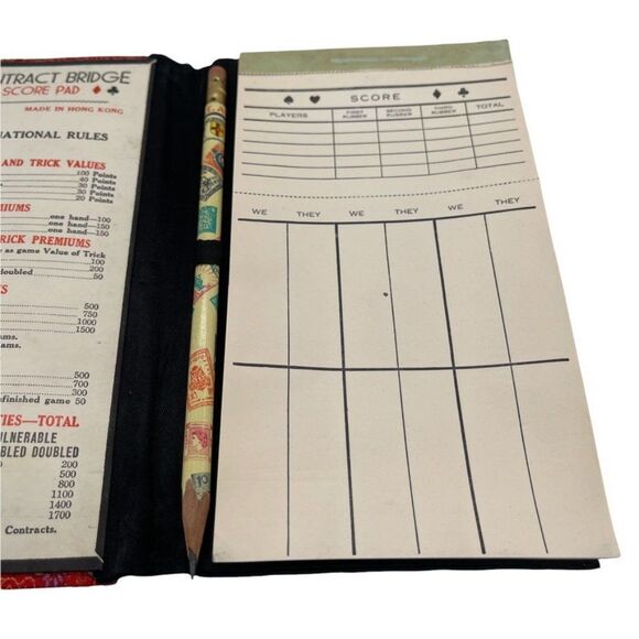 Rare Handmade Silk-Covered Bridge Scoresheets w/ Original Pencil Hong Ko… - Picture 3 of 12